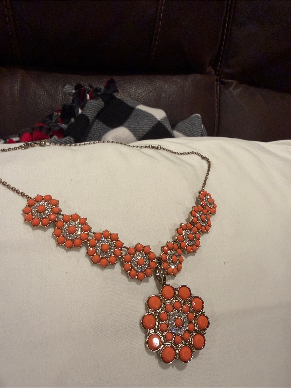 Premier Designs Coral Cluster Flower Necklace